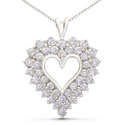 Bids.com 925 Sterling Silver 4.0 Cttw Diamond Two Row Open Heart 18" Pendant Necklace (I-J Color, I2-I3 Clarity) Necklaces