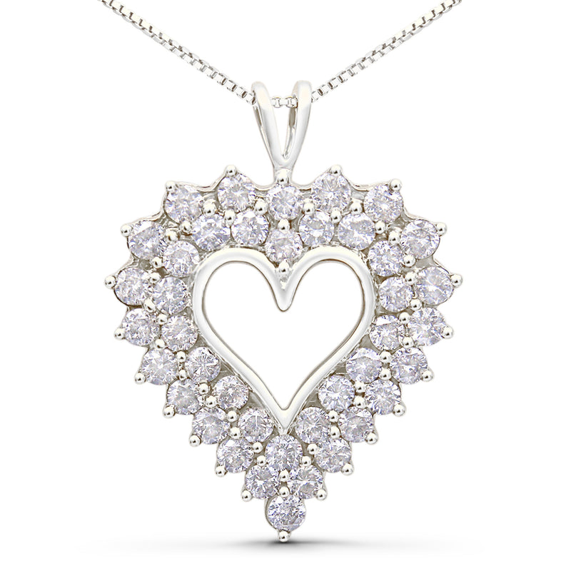 Bids.com 925 Sterling Silver 4.0 Cttw Diamond Two Row Open Heart 18" Pendant Necklace (I-J Color, I2-I3 Clarity) Necklaces