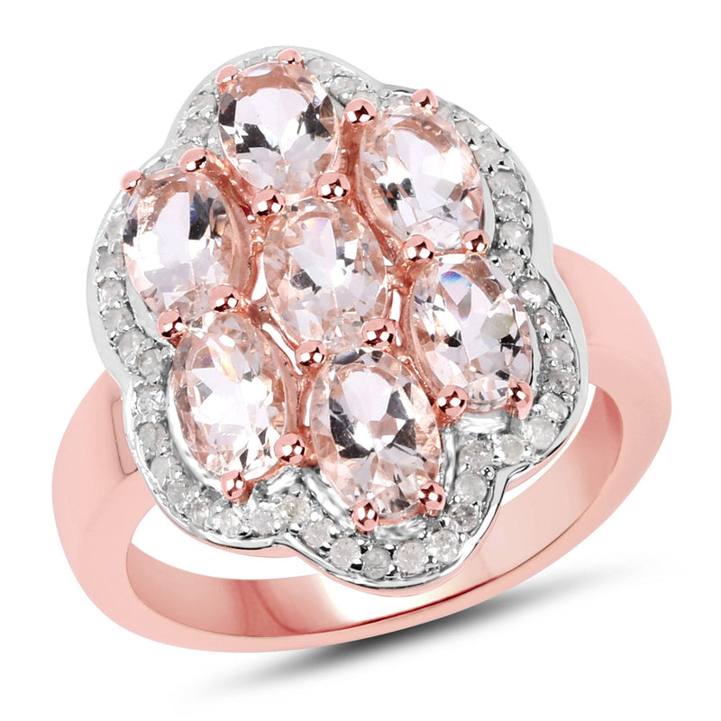 Bids.com 3.06 Carat Genuine Morganite and White Diamond .925 Sterling Silver Ring Rings
