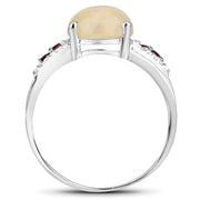 Bids.com 2.05 Carat Genuine Ethiopian Opal, Pink Tourmaline and White Topaz .925 Sterling Silver Ring Rings