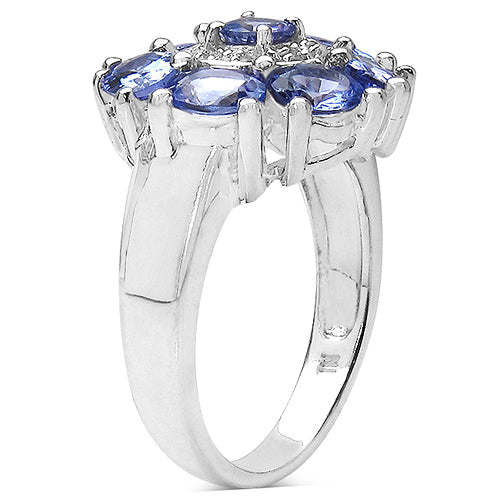 Bids.com 2.58 Carat Genuine Tanzanite & White Topaz .925 Sterling Silver Ring Rings