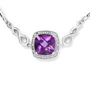 Bids.com .925 Sterling Silver 10mm Cushion Cut Amethyst Gemstone and Diamond Accent Lariat 4â€-10â€ Adjustable Bolo Bracelet (H-I Color, SI1-SI2 Clarity) Bracelets