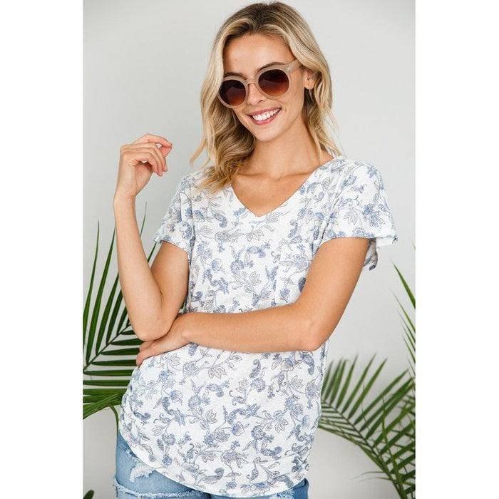 Paisley Print V Neck Tunic Top