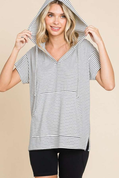 Culture Code Striped Short Sleeve Hooded Top