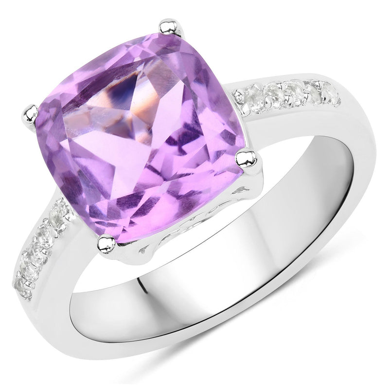Bids.com 3.97 Carat Genuine Pink Amethyst and White Topaz .925 Sterling Silver Ring Rings