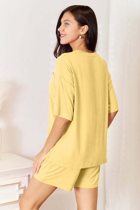 Bamboo Round Neck Drop Shoulder T-Shirt and Shorts Set