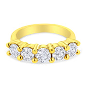 Bids.com 14K Yellow Gold Plated .925 Sterling Silver 2.0 Cttw Shared Prong Set Diamond 5 Stone Wedding Band Ring (J-K Color, I1-I2 Clarity) - Size 7 Rings
