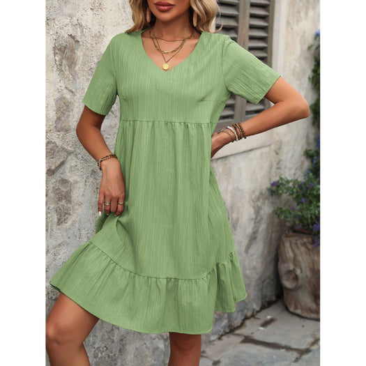 V-Neck Short Sleeve Mini Dress