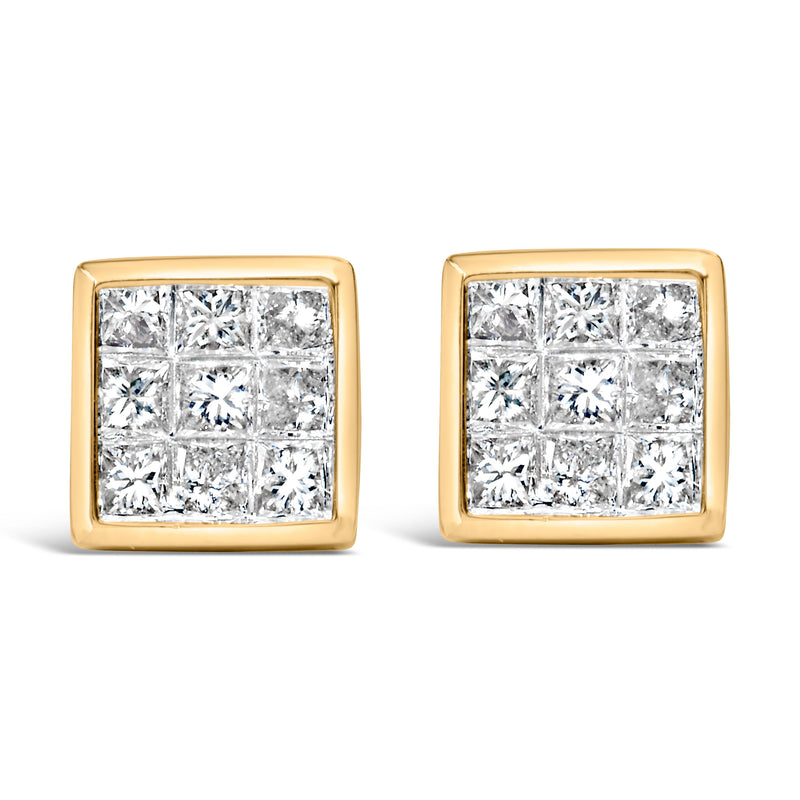 Bids.com 14K Yellow Gold 1.0 Cttw Princess Cut Diamond Composite Stud Earrings with Screw Backs (J-K Color, SI1-SI2 Clarity) Earrings