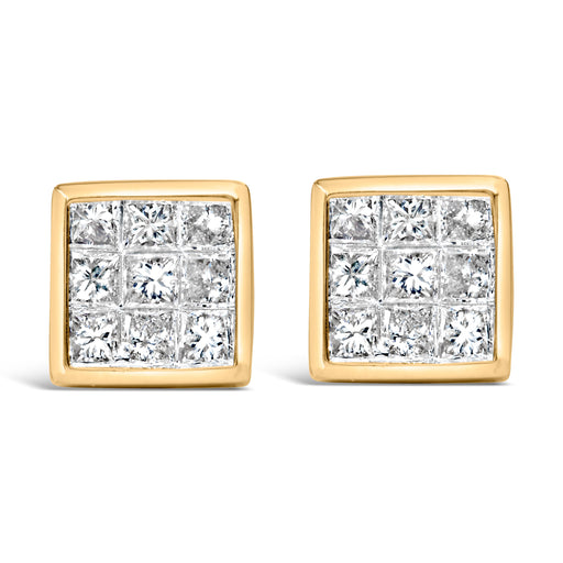 Bids.com 14K Yellow Gold 1.0 Cttw Princess Cut Diamond Composite Stud Earrings with Screw Backs (J-K Color, SI1-SI2 Clarity) Earrings