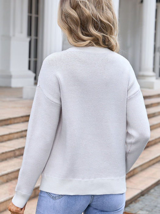 Bow Round Neck Dropped Shoulder Sweater