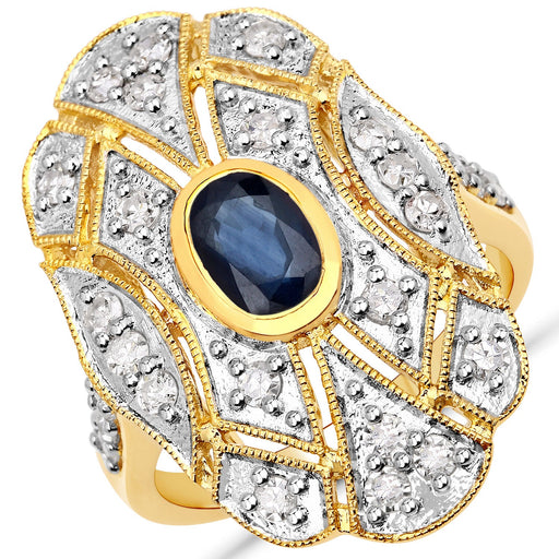 Bids.com 1.54 Carat Genuine Blue Sapphire and White Diamond .925 Sterling Silver Ring Rings