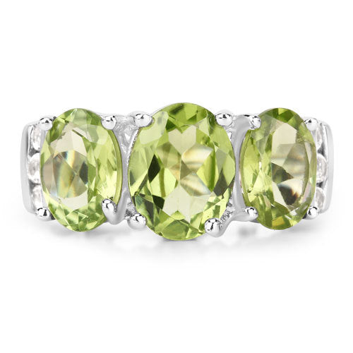 Bids.com 4.14 Carat Genuine Peridot and White Topaz .925 Sterling Silver Ring Rings