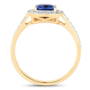Bids.com 1.31 Carat Genuine Blue Sapphire and White Diamond 18K Yellow Gold Ring Rings
