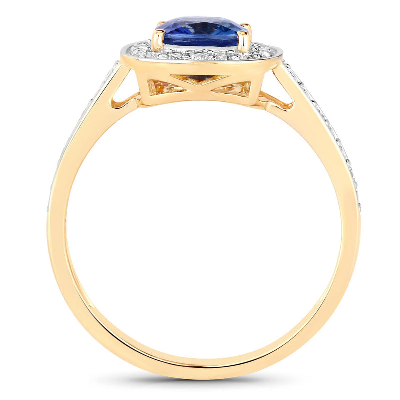 Bids.com 1.31 Carat Genuine Blue Sapphire and White Diamond 18K Yellow Gold Ring Rings