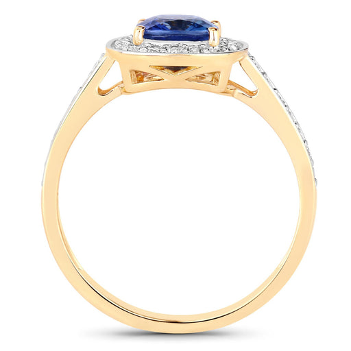 Bids.com 1.31 Carat Genuine Blue Sapphire and White Diamond 18K Yellow Gold Ring Rings