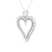 Bids.com .925 Sterling Silver 1 3/4 Cttw Round Diamond Lined Open Heart Pendant 18" Necklace (I-J Color, I2-I3 Clarity) Necklaces