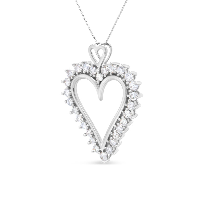 Bids.com .925 Sterling Silver 1 3/4 Cttw Round Diamond Lined Open Heart Pendant 18" Necklace (I-J Color, I2-I3 Clarity) Necklaces