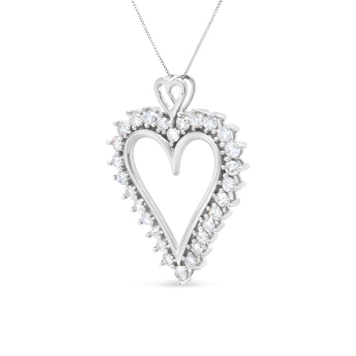 Bids.com .925 Sterling Silver 1 3/4 Cttw Round Diamond Lined Open Heart Pendant 18" Necklace (I-J Color, I2-I3 Clarity) Necklaces