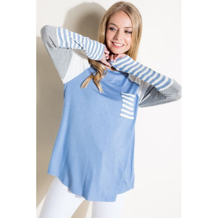 SOLID STRIPE COLOR BLOCKED TOP