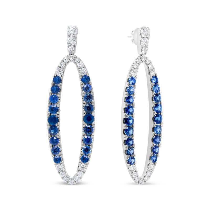 Bids.com 18K White Gold 1.11 Cttw Blue Round Diamond and Blue Sapphire Openwork Oval Shaped Dangle Earrings (F-G Color, VS1-VS2 Clarity) Earrings