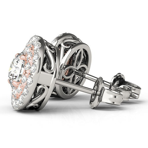 Bids.com 14k White and Rose Gold Round Halo Diamond Earrings (3/4 cttw) Earrings