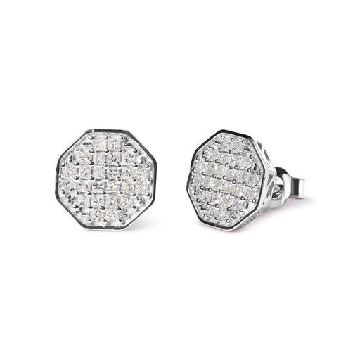Bids.com 10K White Gold 7/8 Cttw Princess Diamond Composite Octagon Shaped Stud Earrings (I-J Color, I1-I2 Clarity) Earrings