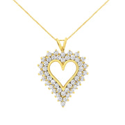 Bids.com 14K Yellow Gold .925 Sterling Silver 4 cttw Round-cut Diamond Cluster Heart Pendant Necklace (K-L Color, I1-I2 Clarity) Necklaces