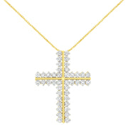 Bids.com 10K Yellow Gold 4.0 Cttw Diamond Two Row Cross 18" Pendant Necklace (J-K Clarity, I1-I2 Color) Necklaces