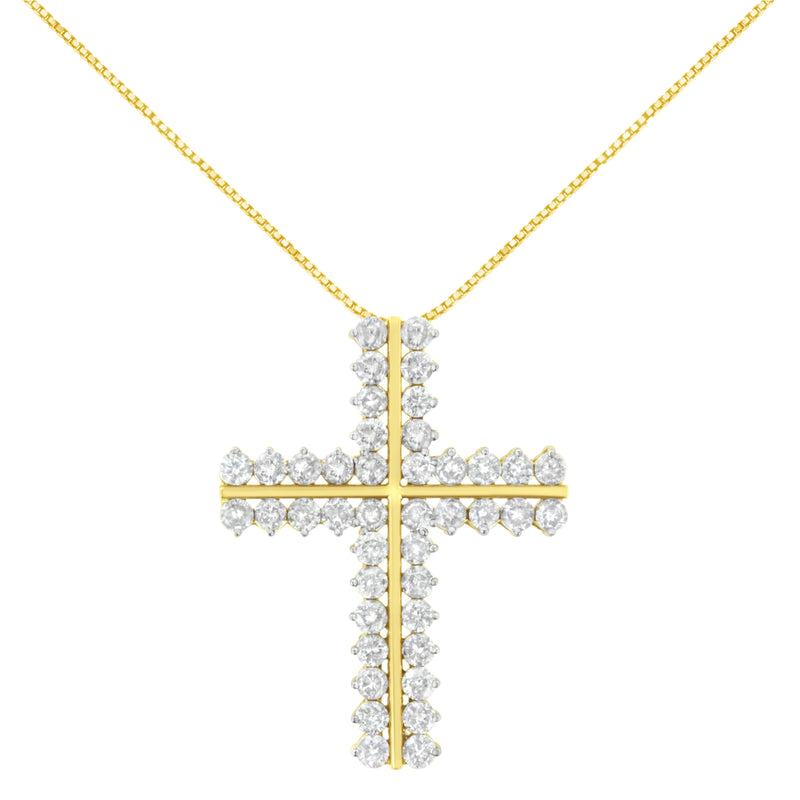 Bids.com 10K Yellow Gold 4.0 Cttw Diamond Two Row Cross 18" Pendant Necklace (J-K Clarity, I1-I2 Color) Necklaces
