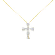 Bids.com 10K Yellow Gold 4.0 Cttw Diamond Two Row Cross 18" Pendant Necklace (J-K Clarity, I1-I2 Color) Necklaces
