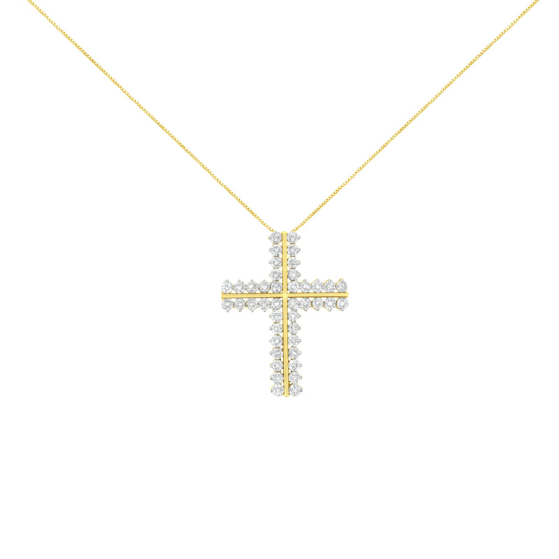 Bids.com 10K Yellow Gold 4.0 Cttw Diamond Two Row Cross 18" Pendant Necklace (J-K Clarity, I1-I2 Color) Necklaces
