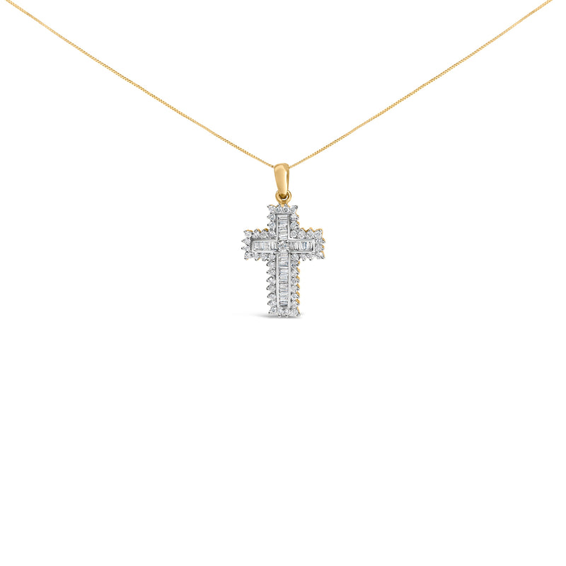 Bids.com 14K Yellow Gold 2.0 Cttw Multi-Row Diamond Cross Pendant Necklace Necklaces