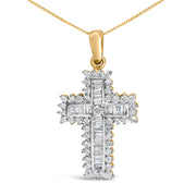 Bids.com 14K Yellow Gold 2.0 Cttw Multi-Row Diamond Cross Pendant Necklace Necklaces