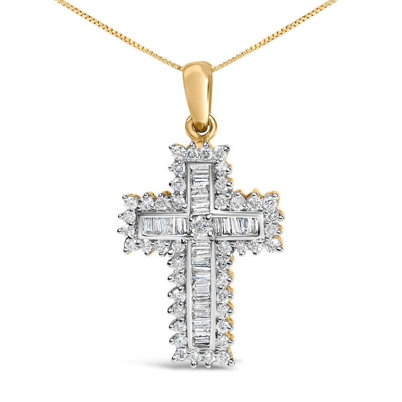 Bids.com 14K Yellow Gold 2.0 Cttw Multi-Row Diamond Cross Pendant Necklace Necklaces