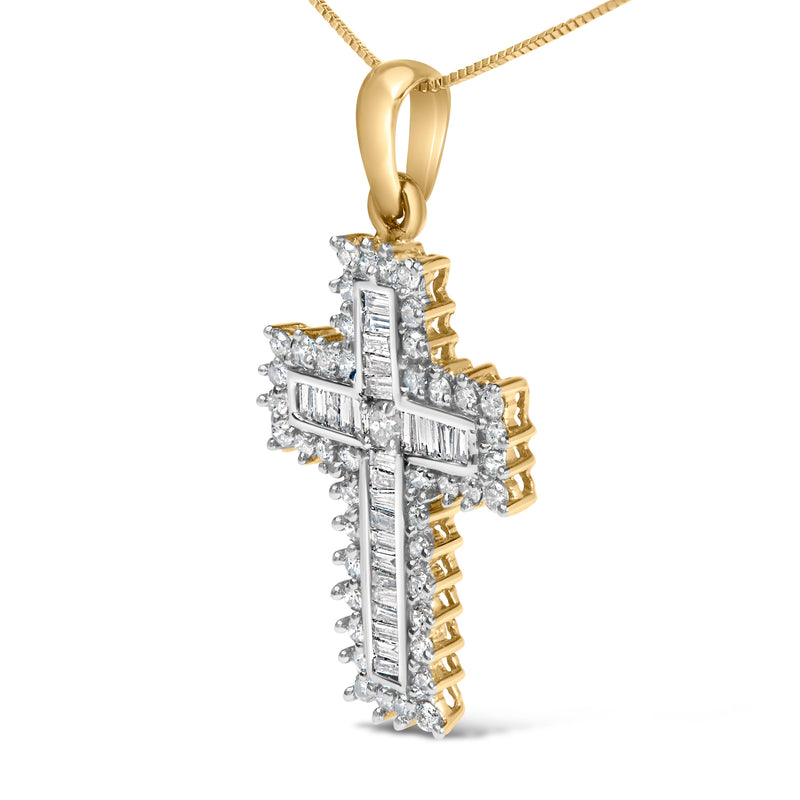 Bids.com 14K Yellow Gold 2.0 Cttw Multi-Row Diamond Cross Pendant Necklace Necklaces