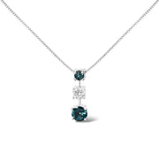 Bids.com 14K White Gold 1 1/2 Cttw Treated Blue and White Diamond 3-Stone 18" Pendant Necklace (Blue/H-I Color, I1-I2 Clarity) Necklaces
