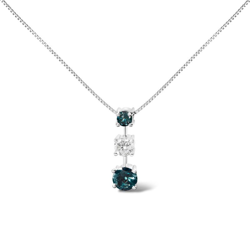 Bids.com 14K White Gold 1 1/2 Cttw Treated Blue and White Diamond 3-Stone 18" Pendant Necklace (Blue/H-I Color, I1-I2 Clarity) Necklaces