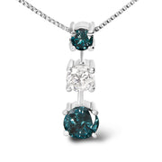 Bids.com 14K White Gold 1 1/2 Cttw Treated Blue and White Diamond 3-Stone 18" Pendant Necklace (Blue/H-I Color, I1-I2 Clarity) Necklaces