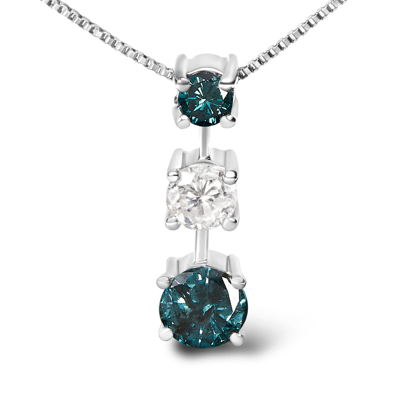Bids.com 14K White Gold 1 1/2 Cttw Treated Blue and White Diamond 3-Stone 18" Pendant Necklace (Blue/H-I Color, I1-I2 Clarity) Necklaces