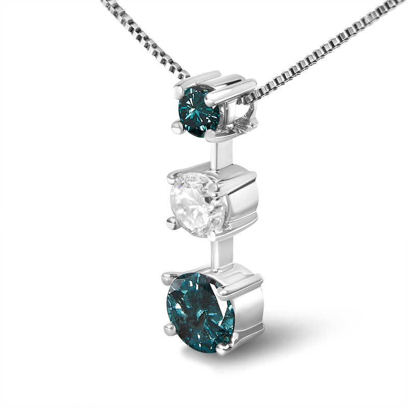 Bids.com 14K White Gold 1 1/2 Cttw Treated Blue and White Diamond 3-Stone 18" Pendant Necklace (Blue/H-I Color, I1-I2 Clarity) Necklaces
