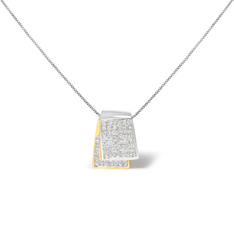 Bids.com 14K White and Yellow Gold 2.0 Cttw Princess Cut Diamond Two Tone Foldover Box Pendant 18â€ Box Chain Necklace (H-I Color, SI1-SI2 Clarity) Necklaces