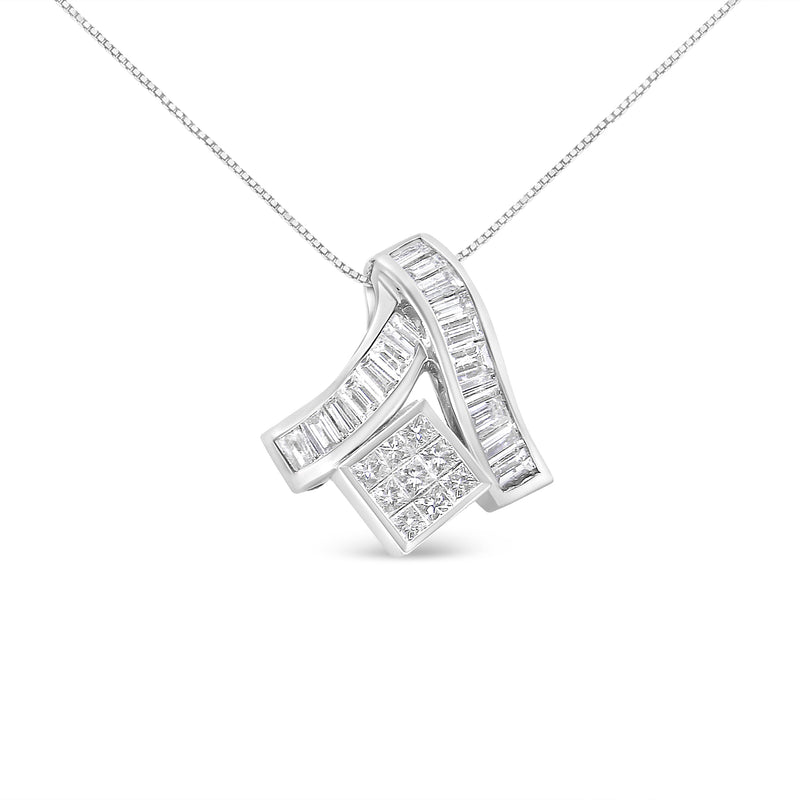 Bids.com 14K White Gold 1 7/8 cttw Princess and Baguette Cut Mixed Geometry Diamond Pendant Necklace (G-H, SI1-SI2) Necklaces