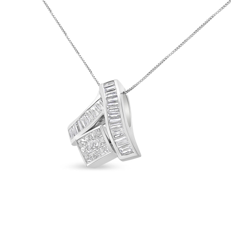 Bids.com 14K White Gold 1 7/8 cttw Princess and Baguette Cut Mixed Geometry Diamond Pendant Necklace (G-H, SI1-SI2) Necklaces