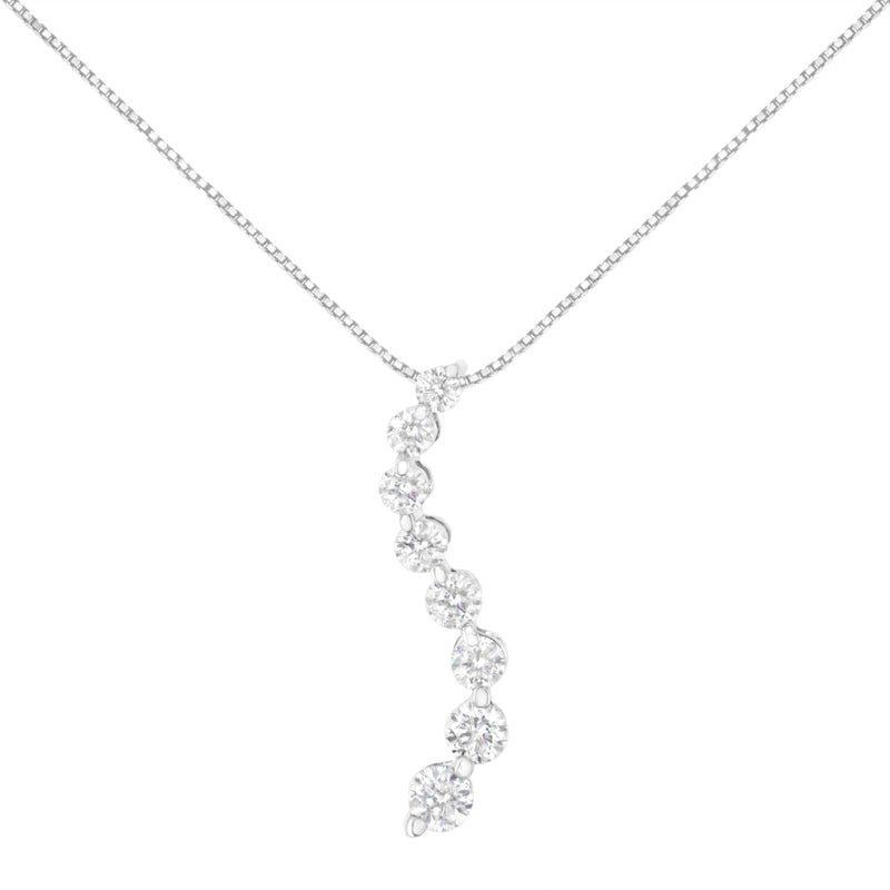 Bids.com 14K White Gold 3.0 Cttw Round-Brilliant & Baguette Cut Diamond S Shaped Graduated 18" Pendant Necklace (I-J Color, I2-I3 Clarity) Necklaces