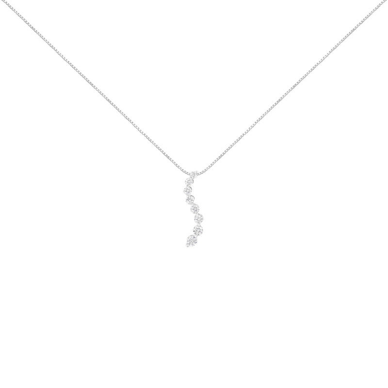 Bids.com 14K White Gold 3.0 Cttw Round-Brilliant & Baguette Cut Diamond S Shaped Graduated 18" Pendant Necklace (I-J Color, I2-I3 Clarity) Necklaces