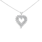 Bids.com 925 Sterling Silver 4.0 Cttw Diamond Two Row Open Heart 18" Pendant Necklace (I-J Color, I2-I3 Clarity) Necklaces