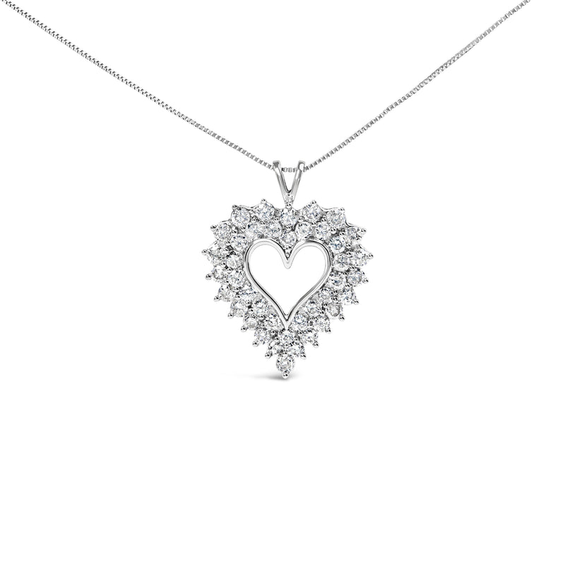 Bids.com 925 Sterling Silver 4.0 Cttw Diamond Two Row Open Heart 18" Pendant Necklace (I-J Color, I2-I3 Clarity) Necklaces