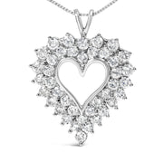 Bids.com 925 Sterling Silver 4.0 Cttw Diamond Two Row Open Heart 18" Pendant Necklace (I-J Color, I2-I3 Clarity) Necklaces