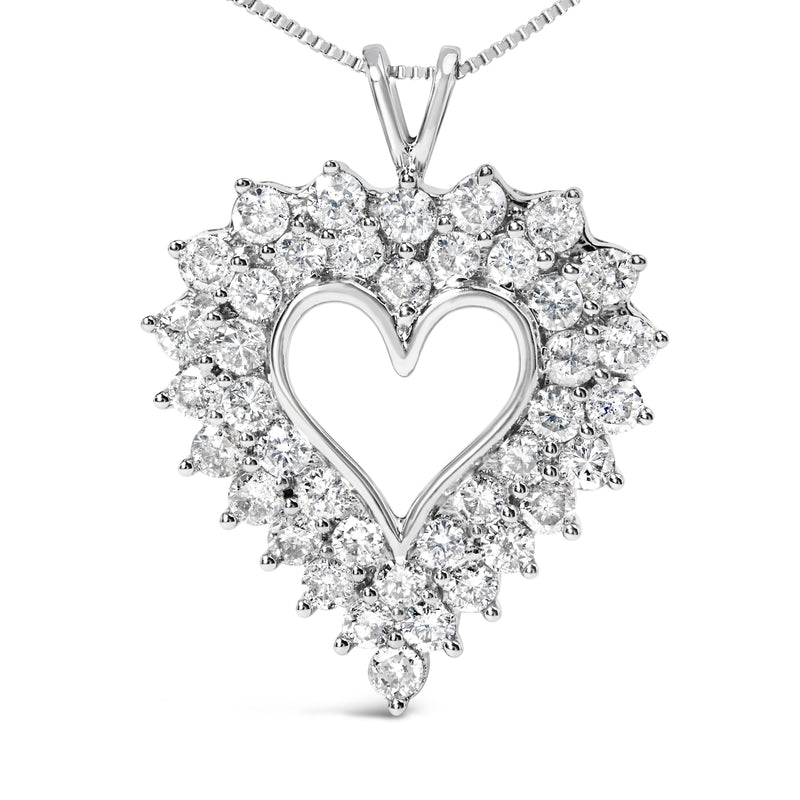 Bids.com 925 Sterling Silver 4.0 Cttw Diamond Two Row Open Heart 18" Pendant Necklace (I-J Color, I2-I3 Clarity) Necklaces